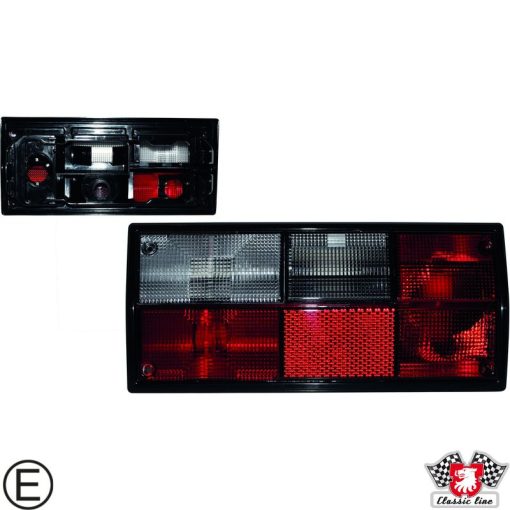 Hátsó lámpatest alaplap nélkül, bal, piros/fehér, T25 05/79-08/92, tolató és ködlámpával, Hella típusú foglalathoz, E-jeles, Classic Line