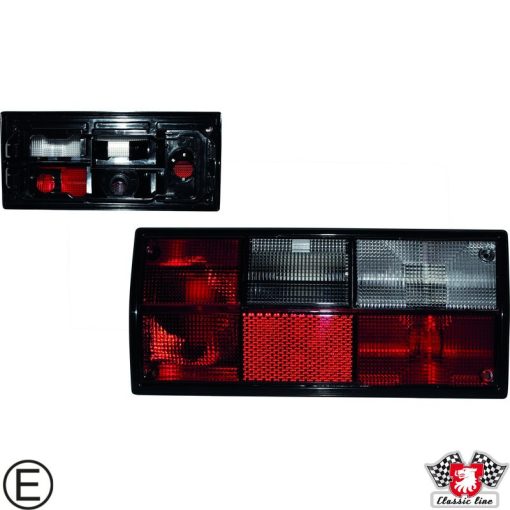 Hátsó lámpatest alaplap nélkül, jobb, piros/fehér, T25 05/79-08/92, tolató és ködlámpával, Hella típusú foglalathoz, E-jeles, Classic Line
