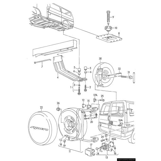 Szárnyas csavar pótkerék felfogatásához elöl,alul, 210 mm hosszú,ORIGINAL  VW Transporter T3 Syncro 1.6-2.1 (incl. D) 11/84-07/92