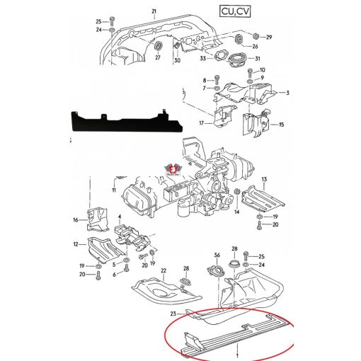 Höterelö lemez kipufogó felett, T25/T3 1.6 (CT) 05/79-03/84, 2.0 (CU/CV) 05/79-04/86