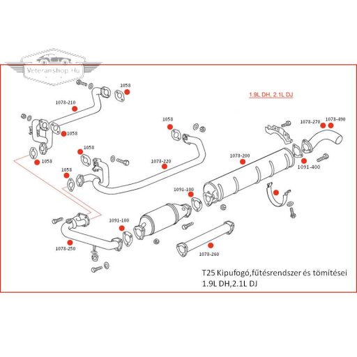 Kipufogódob, T25/T3 (DH) 01/83-07/85 (1900WBX), 2.1 (DJ) 08/84-07/92
