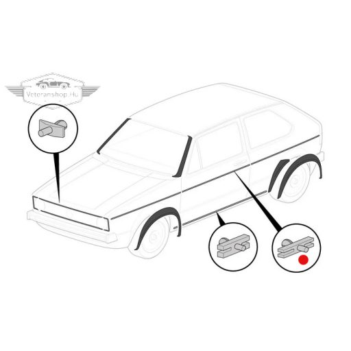 Külső díszléc klipsz, Német minőség, Golf Mk1 (1975-1983), Caddy Mk1 (1983-1992), Polo Mk1/2 (1975-1981)