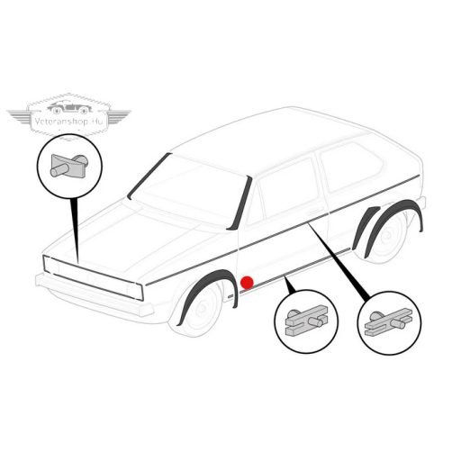Alsó küszöb díszléc, fekete/króm, 2 részes, Golf Mk1 (1975-1983), Golf Mk1 Cabriolet (1979-1993), Jetta (1979-1984)