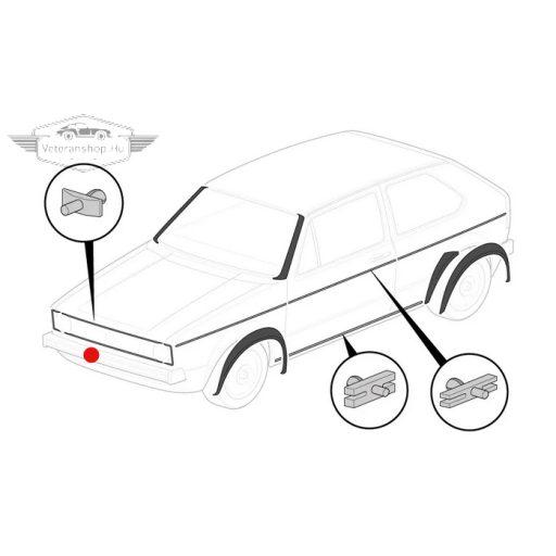 Első hűtőrács 4 darabos díszléc szett, króm, Gyári minőség, Golf Mk1 (1975-1983), Caddy Mk1 (1983-1992), Golf Mk1 Cabriolet (1979-1987)