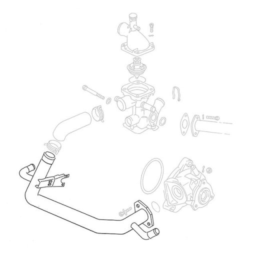 Vízcsö vízpumpa és termosztát ház között T25 1900cc/2100cc 08/85-DF 82-87 - DG, SP 82-92 - DJ 85-92 - MV, SR, SS 87-92DF 82-87 (rozsdamentes acél) 