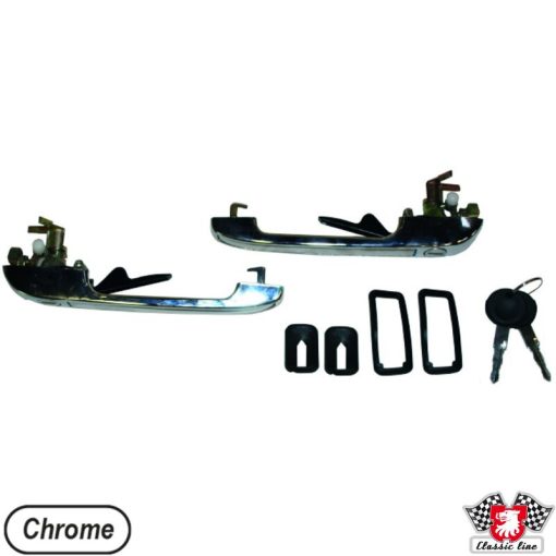 Kilincskészlet, króm, elsö, bal/jobb,  VW Golf/Jetta  1.1-1.8 (incl. D)  08/80-02/84,   VW Golf/Jetta 	1.0-1.8 (incl. D)  08/83-10/91
